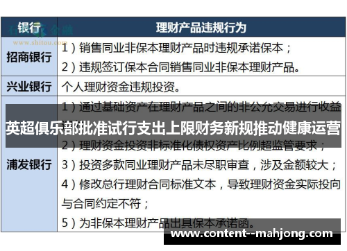 英超俱乐部批准试行支出上限财务新规推动健康运营 英超俱乐部批准试行支出上限财务新规推动健康运营