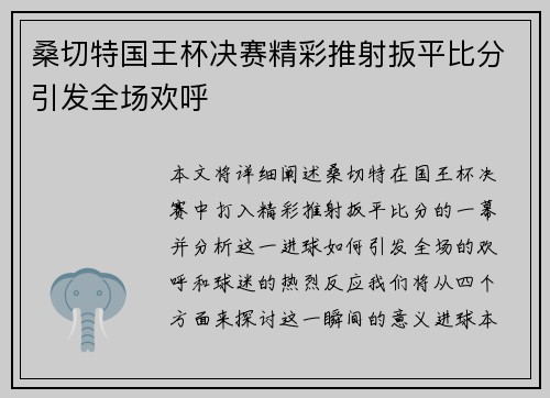 桑切特国王杯决赛精彩推射扳平比分引发全场欢呼 桑切特国王杯决赛精彩推射扳平比分引发全场欢呼